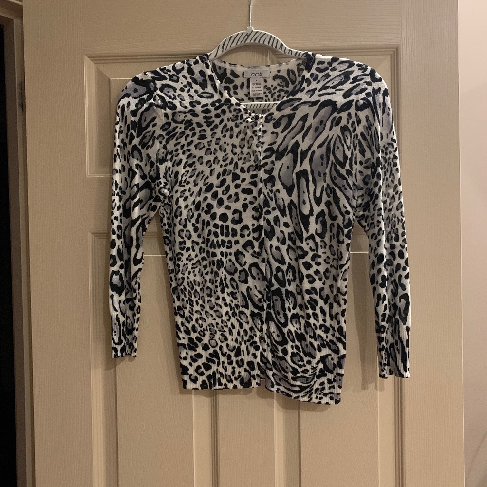 Cache Black/Gray Leopard Print Cardigan Sweater sz M